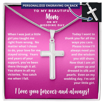 Mother of the Bride Gift from Daughter | Engraved Personalized Cross Necklace