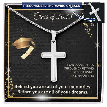 Class of 2023 Graduation Gift | Dreams | Engraved Cross Necklace