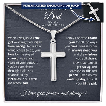 Father of the Bride Gift from Daughter | Engraved Personalized Cross Necklace