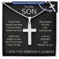To My Son Engraved Cross Necklace - Proud and Blessed