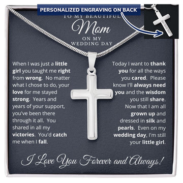 Mother of the Bride Gift from Daughter | Personalized Engraved Cross Necklaces