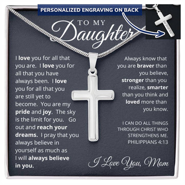 Personalized Cross Necklace - I Believe in You - To My Daughter