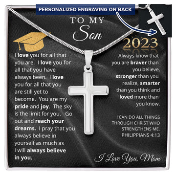Graduation Gift for Son | I Believe in You | Personalized Cross Necklace