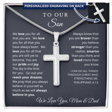 Gift for Son on His Wedding Day - Engraved Cross Necklace