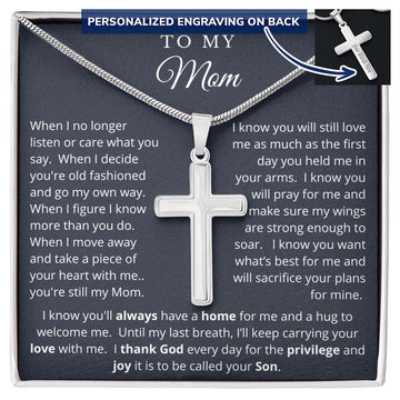 To My Mom from Son | I Thank God | Personalized Cross Necklace