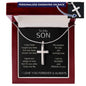 To My Son Engraved Cross Necklace - Proud and Blessed