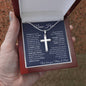 Personalized To Our Son Cross Necklace - Engrave on Back - Custom Name on Message Card
