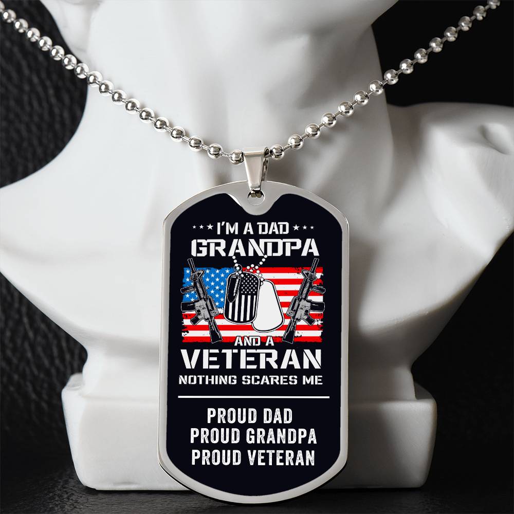 Grandpa Proud Veteran Dog Tag Necklace