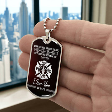 Firefighter Dog Tag Necklace - Firefighter Gift - Bible Verse