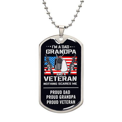 Grandpa Proud Veteran Dog Tag Necklace