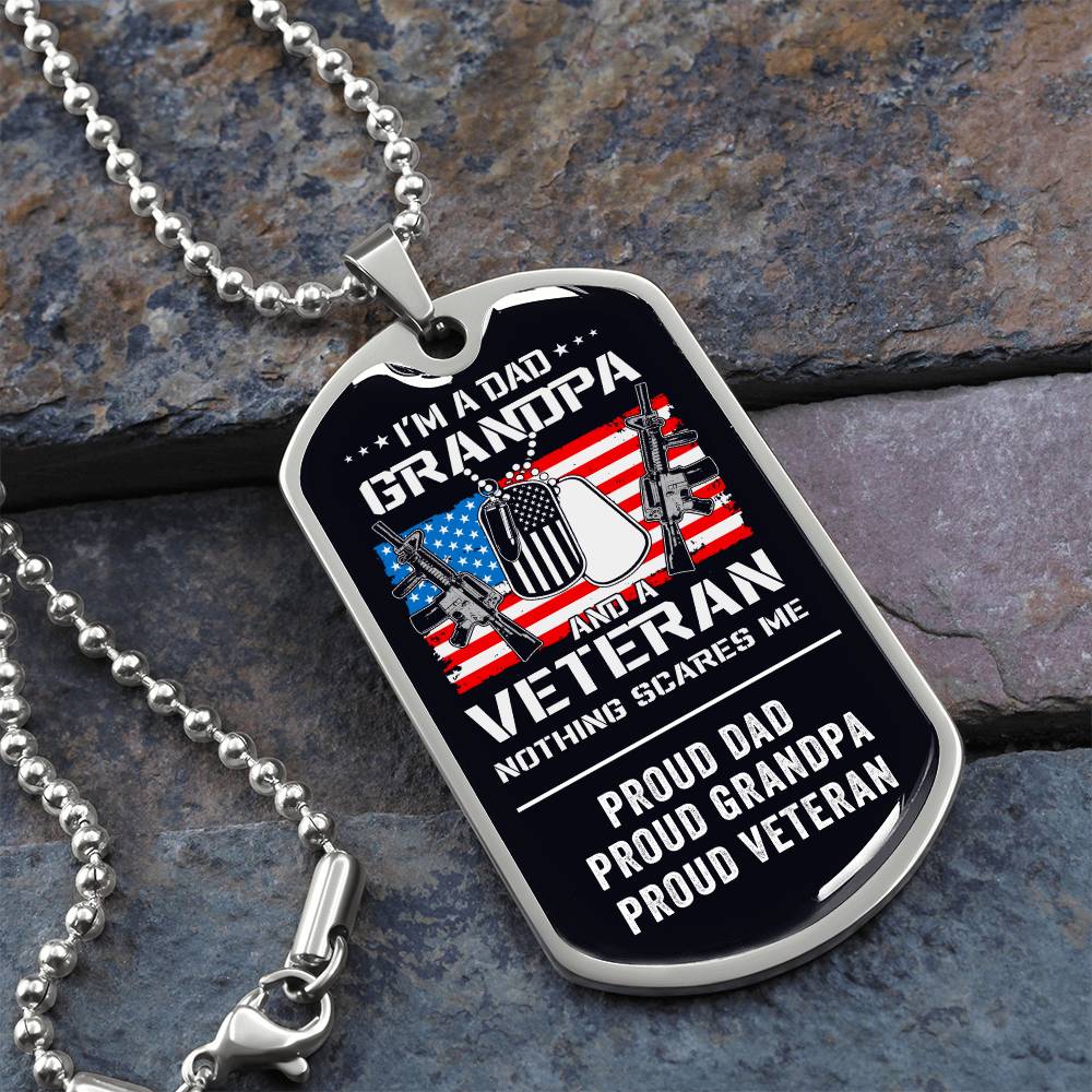 Grandpa Proud Veteran Dog Tag Necklace