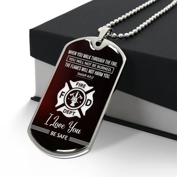 Firefighter Dog Tag Necklace - Firefighter Gift - Bible Verse