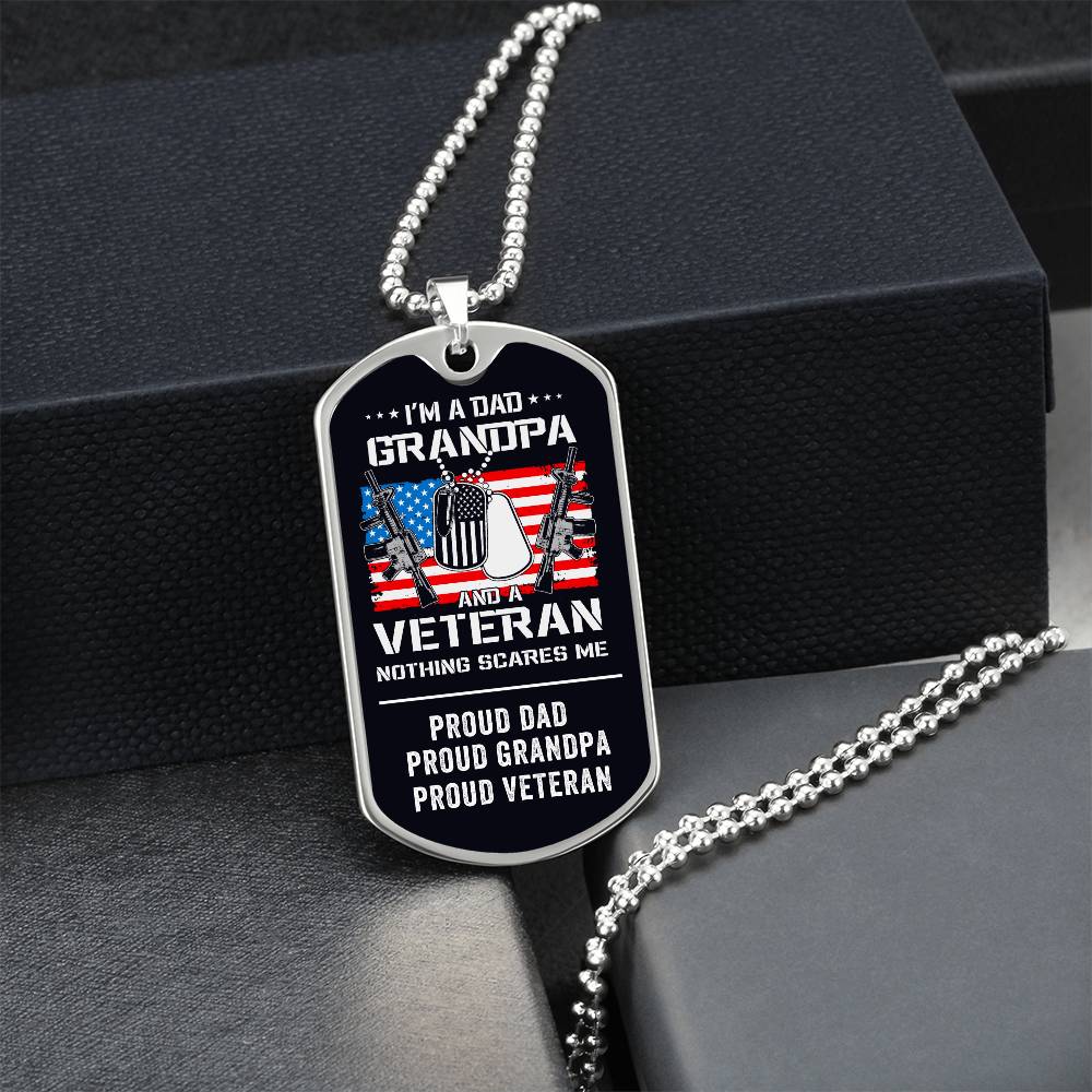 Grandpa Proud Veteran Dog Tag Necklace