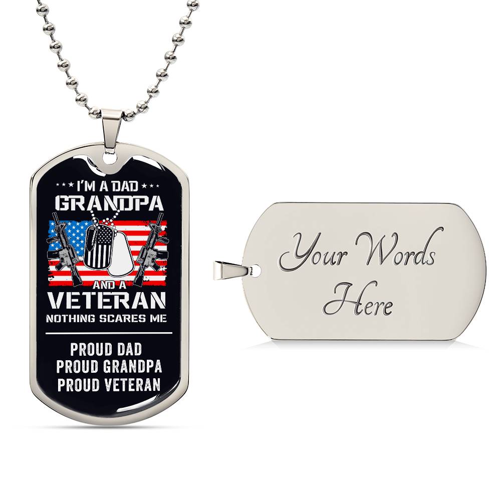 Grandpa Proud Veteran Dog Tag Necklace