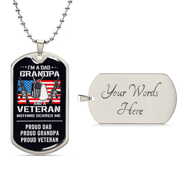 Grandpa Proud Veteran Dog Tag Necklace