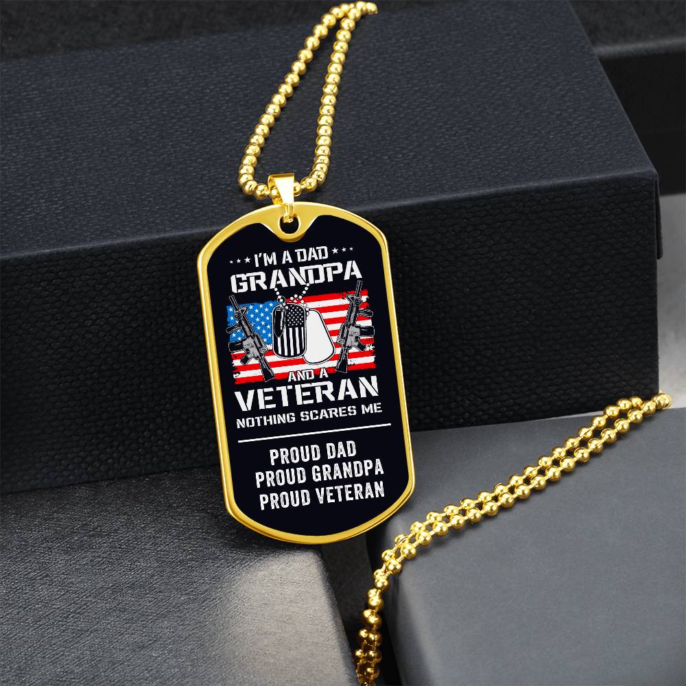 Grandpa Proud Veteran Dog Tag Necklace