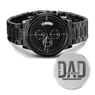 Dad The Man The Myth The Legend | Engraved Black Chronograph Watch