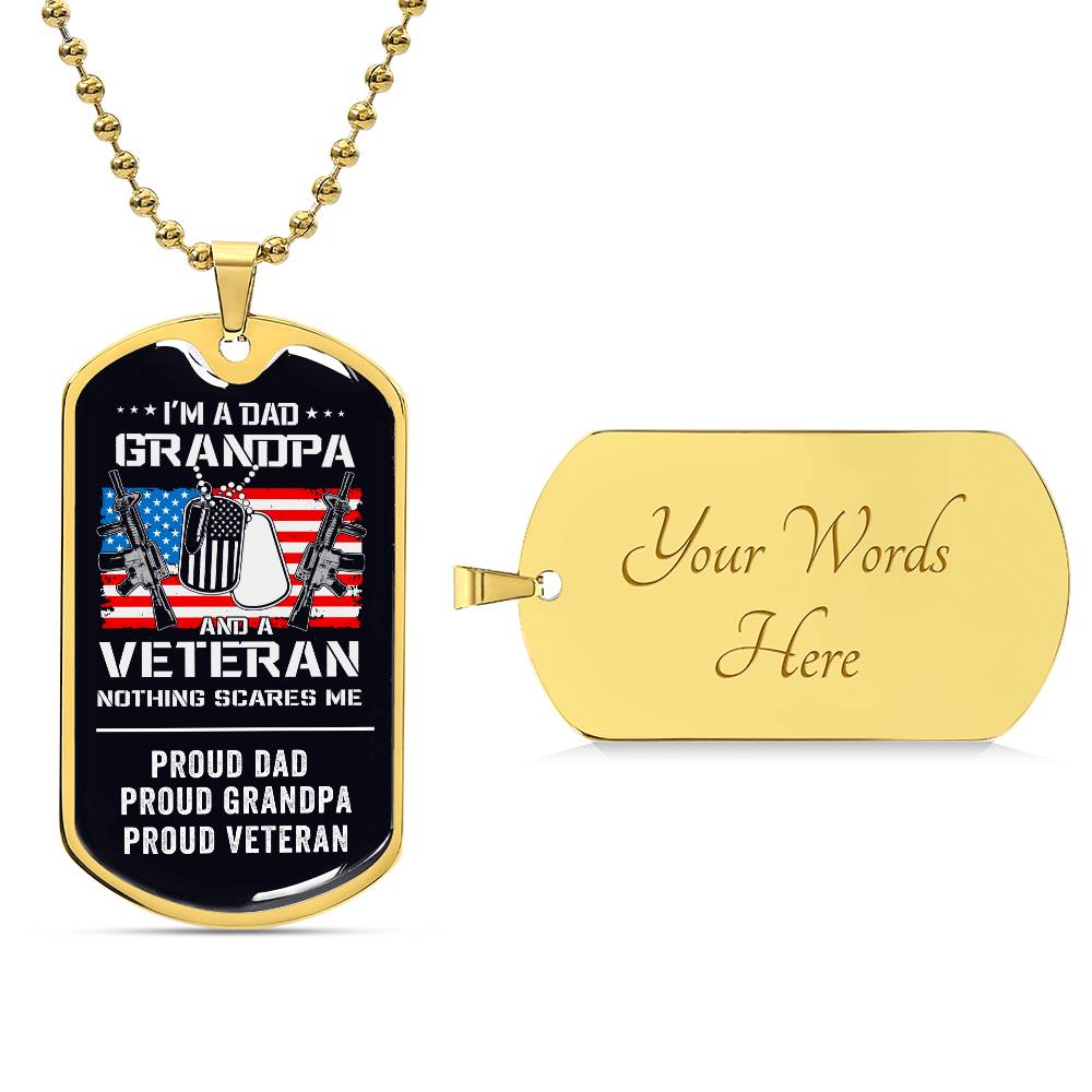 Grandpa Proud Veteran Dog Tag Necklace