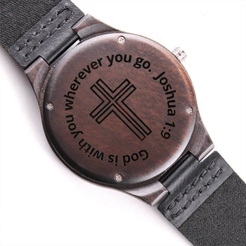 God Is With You -Engraved Wooden Watch - Joshua 1 9