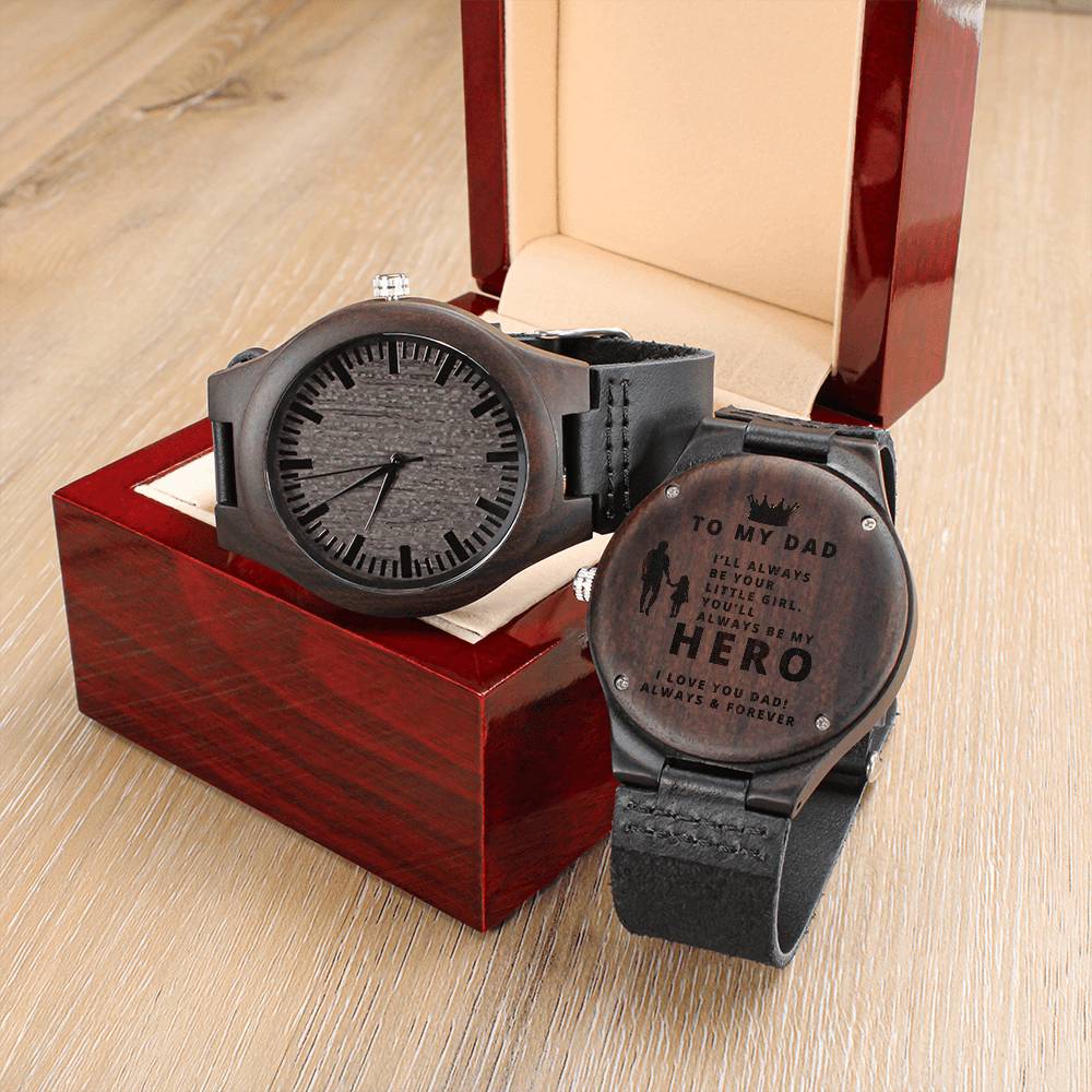 Always Be My Hero Watch | Engraved Wooden Watch