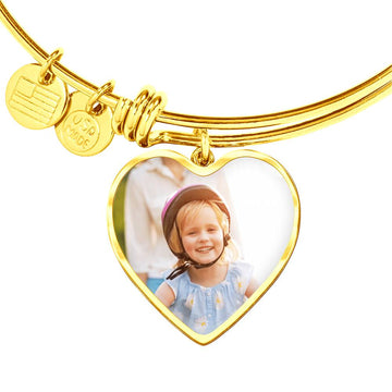 Engraved Heart Photo Bangle | Upload Your Own Photo | Engrave Your Personal Message