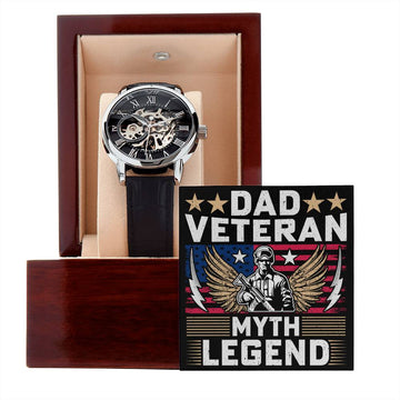 Dad Veteran Myth Legend | Mens Openwork Watch | LED Gift Box Set