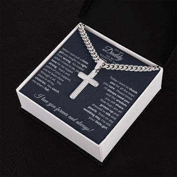 Father of the Bride Gift from Daughter | Engraved Cross Necklace Personalized