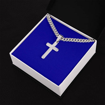 Mens Personalized Cross Necklace on Cuban Link Chain