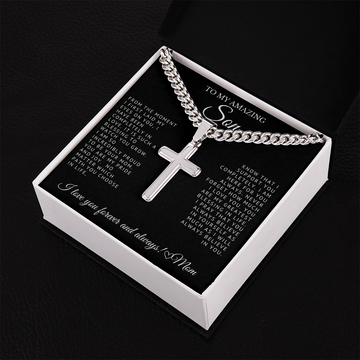 To My Amazing Son - Engraved Cross on Cuban Link Chain