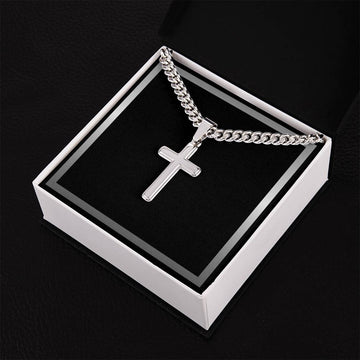 Mens Personalized Cross Necklace on Cuban Link Chain