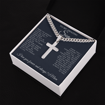 To My Amazing Son - Engraved Cross on Cuban Link Chain