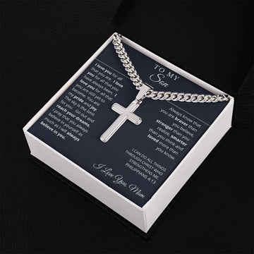 To My Son From Mom Engraved Cross Necklace - I Believe in You