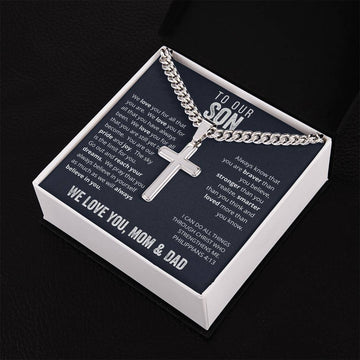 Gift for Son on His Wedding Day, Gift for Son on Wedding Day, To Our Son From Mom and Dad Engraved Cross Necklace, Son Gift