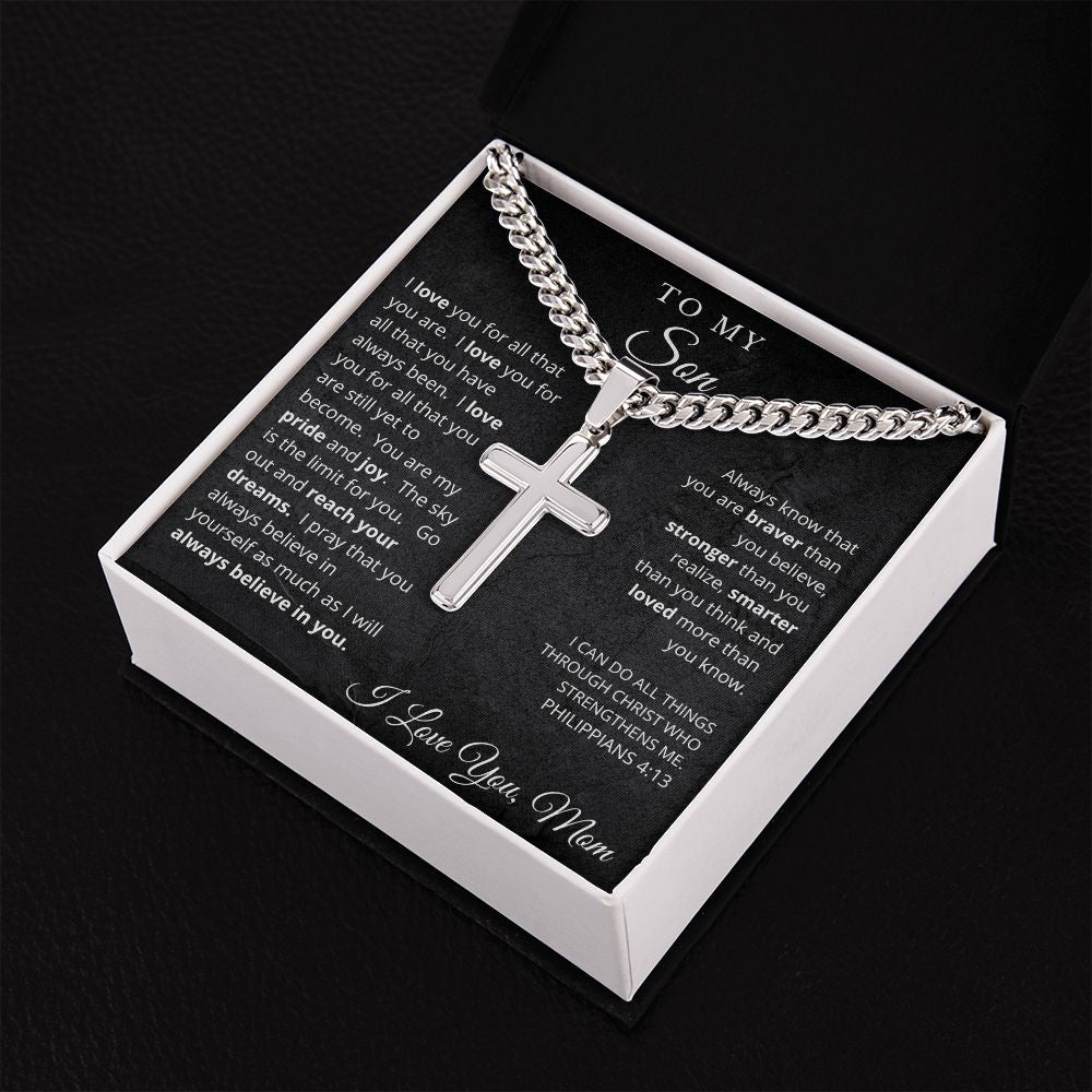 To My Son from Mom  - Cuban Chain Artisan Cross Necklace