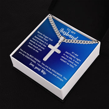 To My Husband | Personalized Cross Necklace with Cuban Link Style Chain