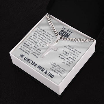 Gift for Son on His Wedding Day, Gift for Son on Wedding Day, To Our Son From Mom and Dad Engraved Cross Necklace, Son Gift