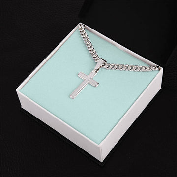 Mens Personalized Cross Necklace on Cuban Link Chain