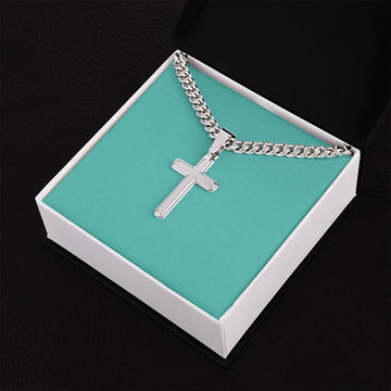 Mens Personalized Cross Necklace on Cuban Link Chain
