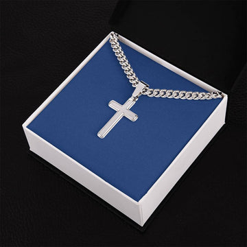 Mens Personalized Cross Necklace on Cuban Link Chain