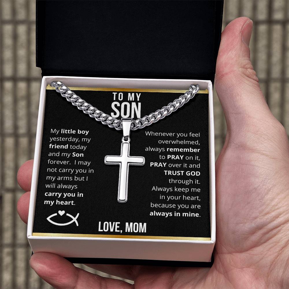 To My Son from Mom - Trust God Laser Engraved Cross Necklace