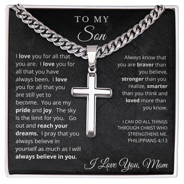 To My Son from Mom  - Cuban Chain Artisan Cross Necklace
