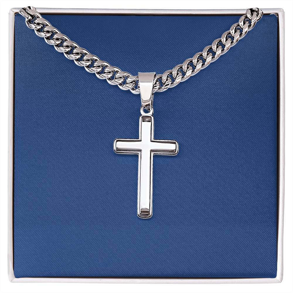Mens Personalized Cross Necklace on Cuban Link Chain
