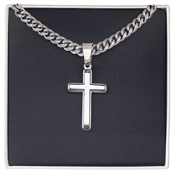 Mens Personalized Cross Necklace on Cuban Link Chain