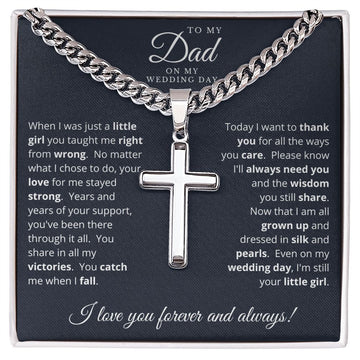 Father of the Bride Gift from Daughter | Engraved Personalized Cross Necklace