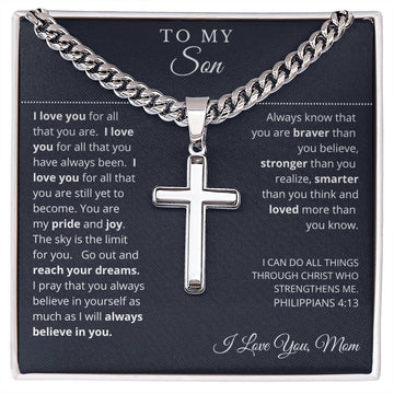 To My Son From Mom Engraved Cross Necklace - I Believe in You