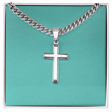 Mens Personalized Cross Necklace on Cuban Link Chain