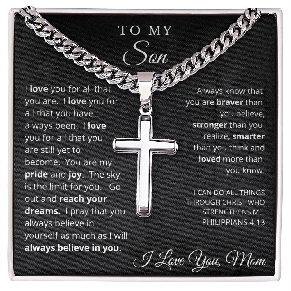 To My Son from Mom- Cuban Chain Artisan Cross Necklace
