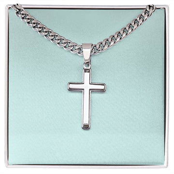 Mens Personalized Cross Necklace on Cuban Link Chain