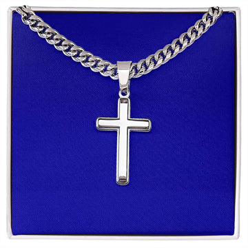 Mens Personalized Cross Necklace on Cuban Link Chain