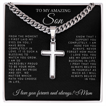 To My Amazing Son - Engraved Cross on Cuban Link Chain